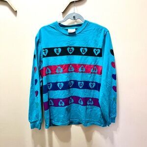 Teddy Fresh Teal Heart Graphic Men’s Long Sleeve Tee Size Medium